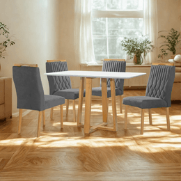 Conjunto de Mesa de Jantar Pedro 1,20 com 4 Cadeiras Genova cinza
